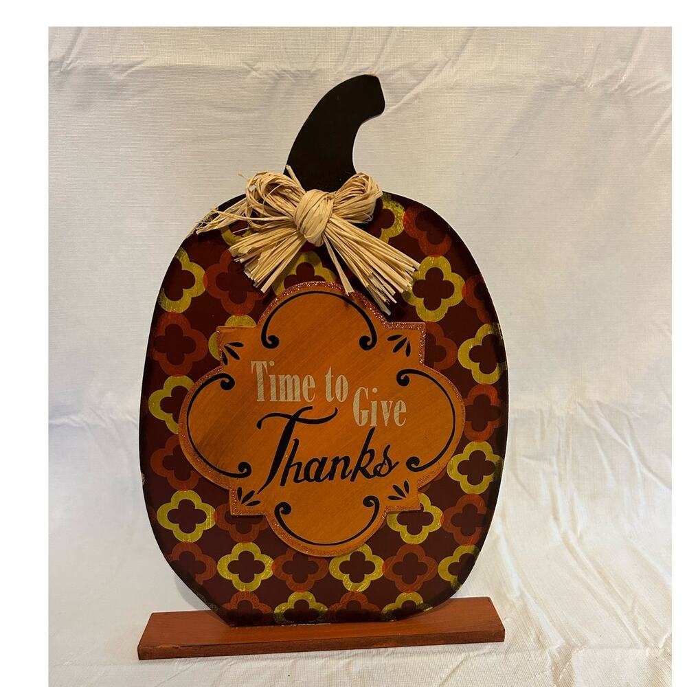Thanksgiving Pumpkin Decor Thanks GUC Fall 13" Tall